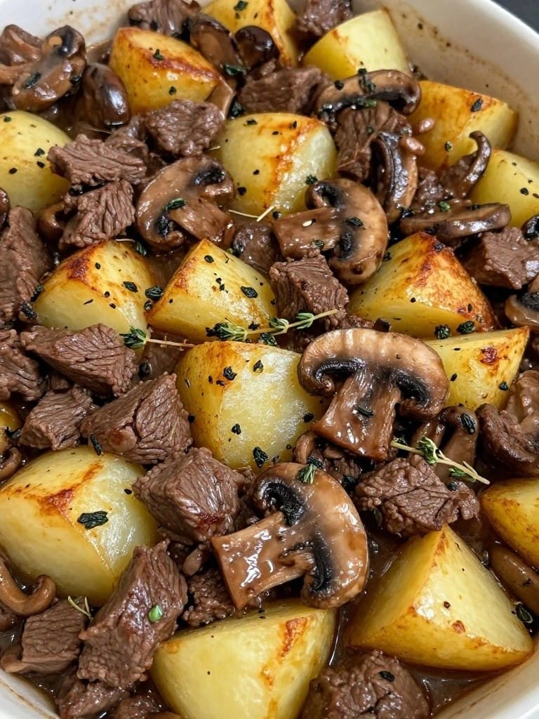 Beef and Potato Casserole with Wild Mushrooms and Thyme