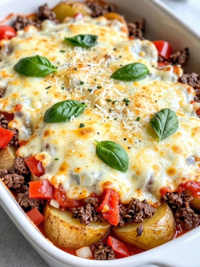 Italian Beef Potato Casserole with Tomato and Basil