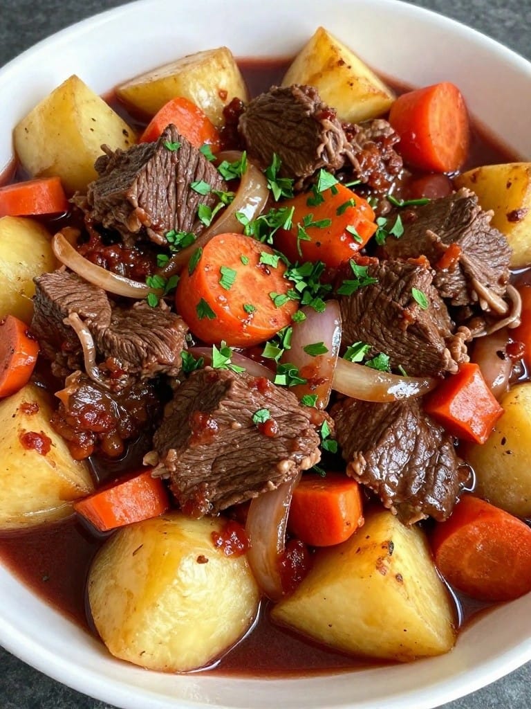 Red Wine Braised Beef and Potato Casserole