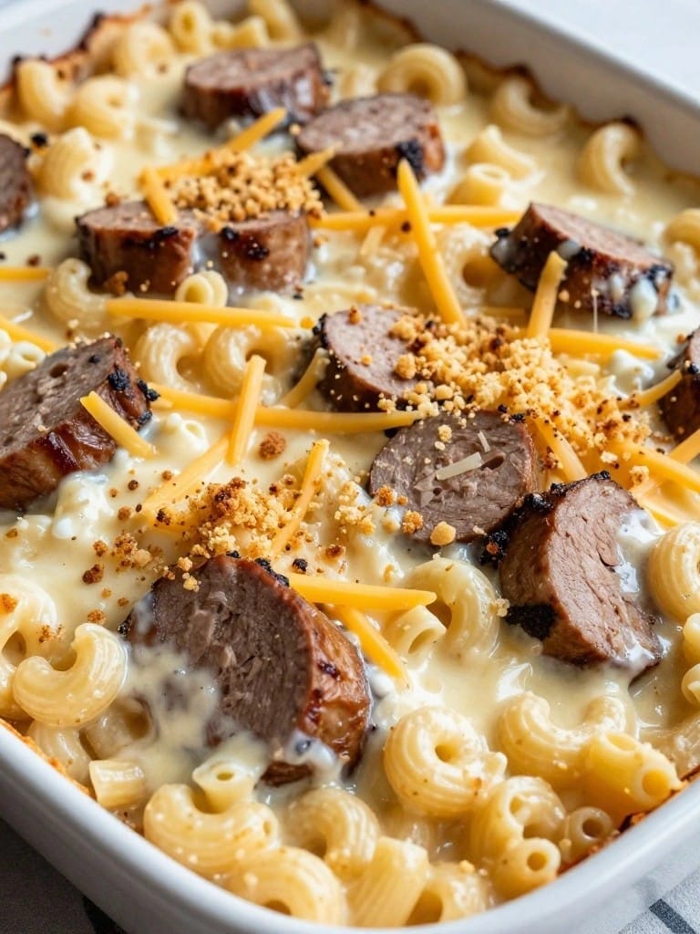 Bratwurst and Beer Cheese Macaroni Casserole