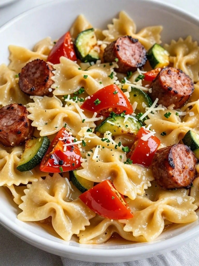 Smoked Sausage and Roasted Vegetable Farfalle Casserole