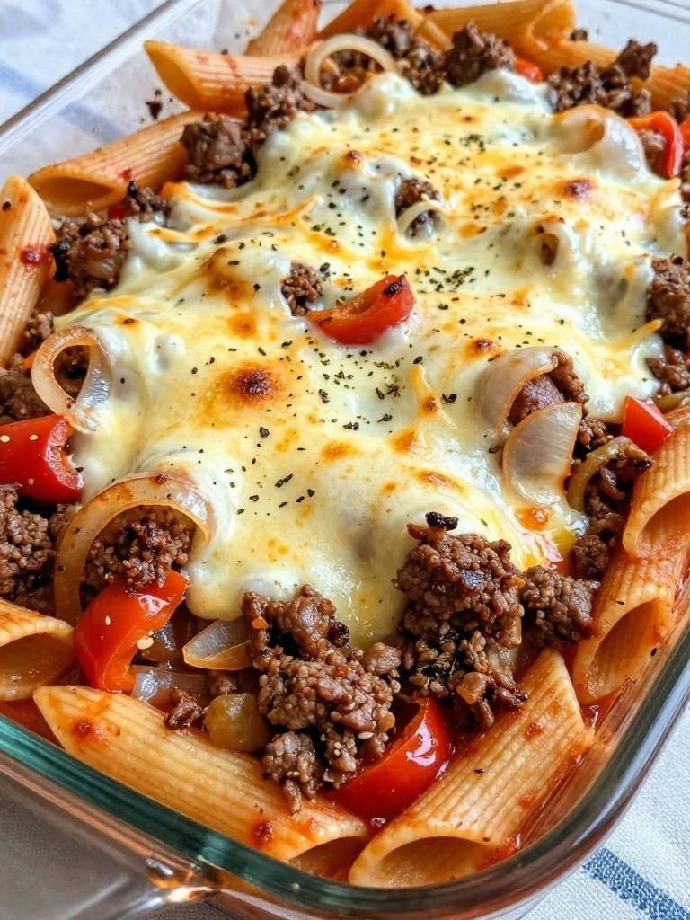 Beef, Pepper, and Onion Italian Sausage-Style Bake