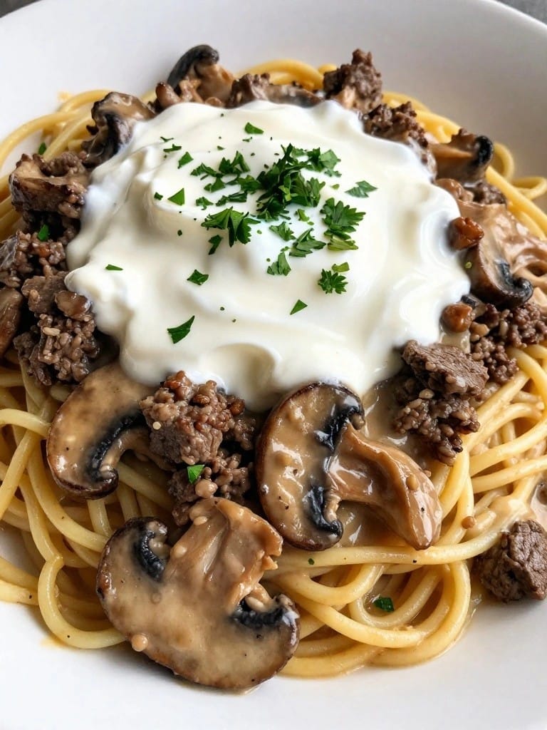 Beef Stroganoff-Style Egg Noodle Casserole