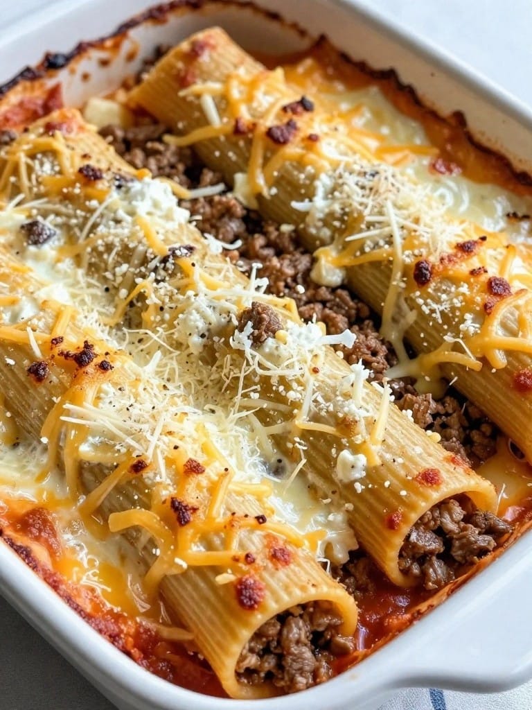 Four-Cheese Beef Manicotti Casserole