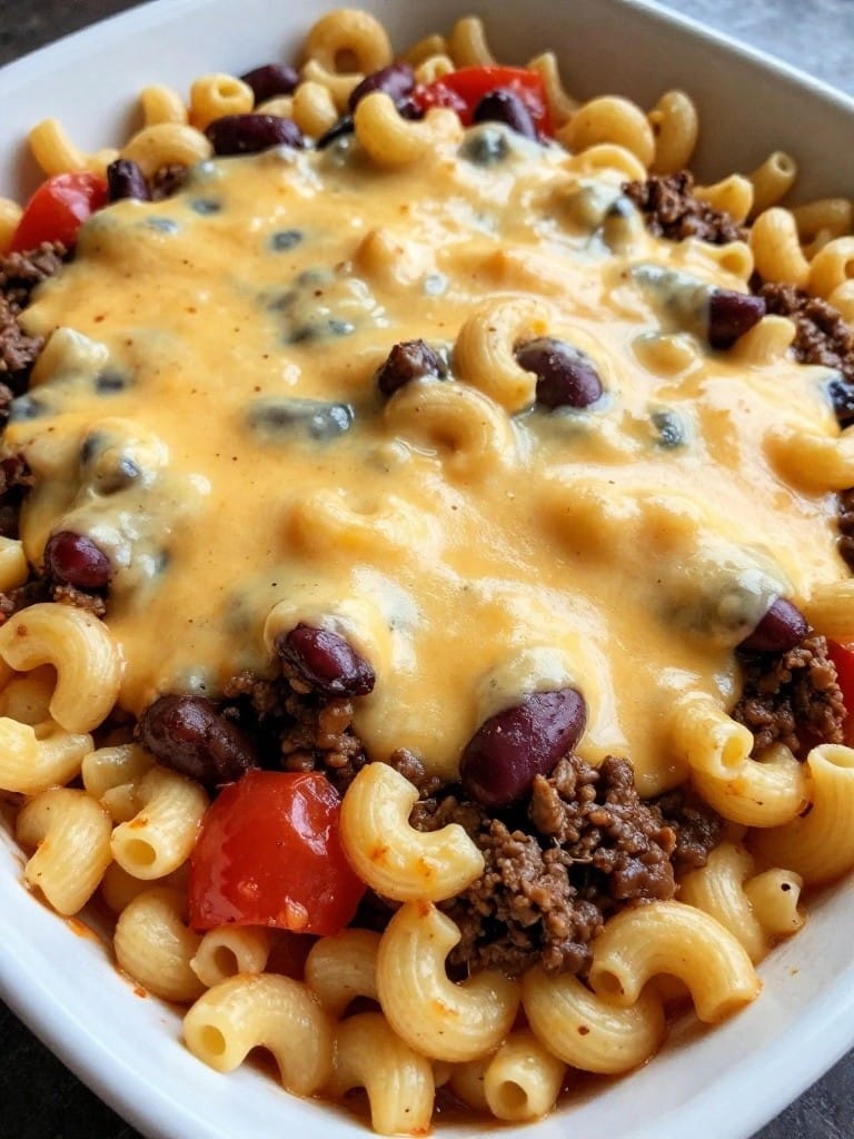 Smoky Beef Chili Mac and Cheese Casserole