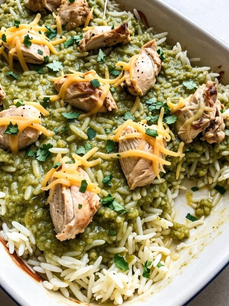 Salsa Verde Chicken and Rice Casserole