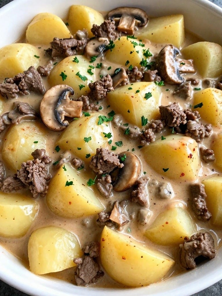 Beef Stroganoff Style Potato Casserole