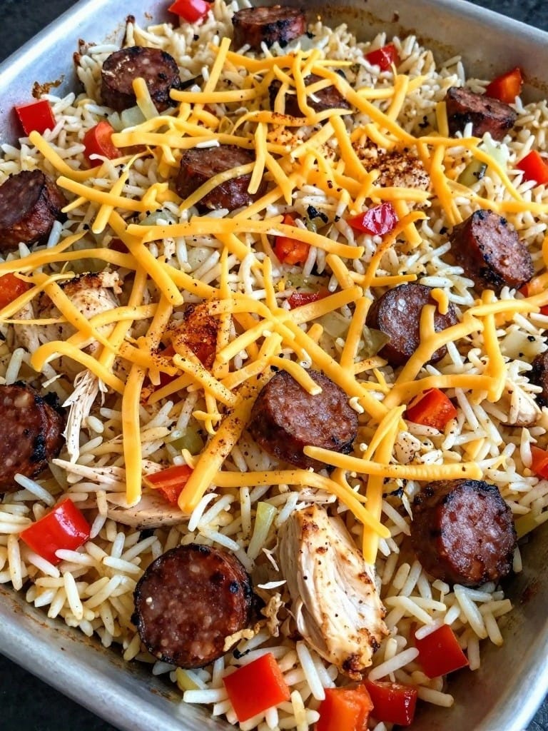 Cajun Andouille Pepper Rice Casserole
