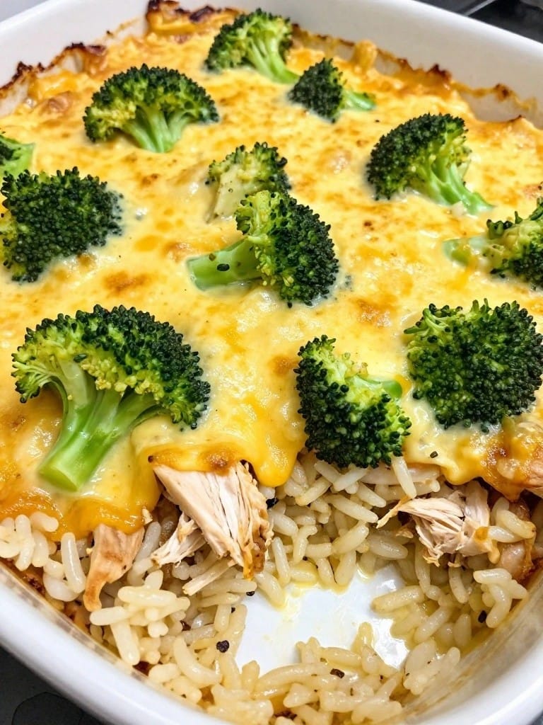 Cheesy Broccoli Rotisserie Chicken Rice Casserole