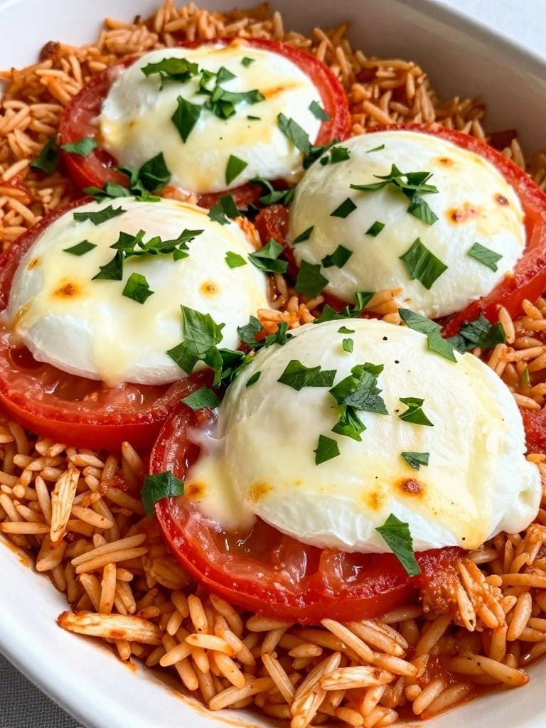 Italian Tomato Basil Mozzarella Chicken Rice Casserole