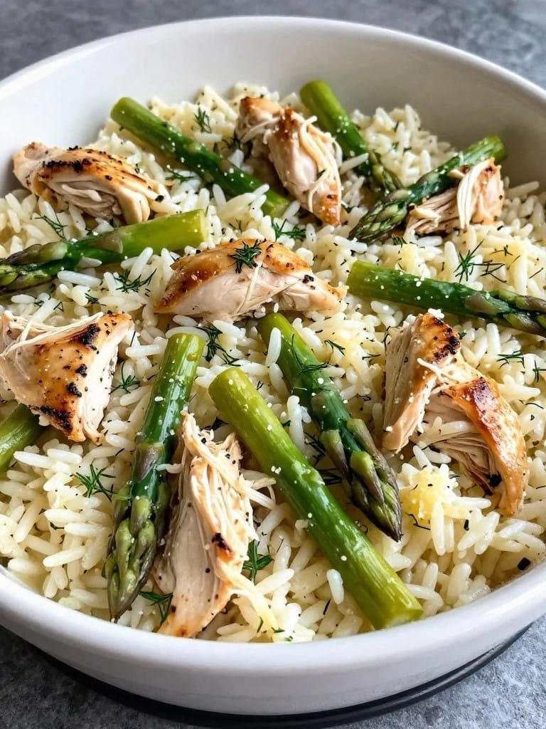 Lemon Dill Asparagus Parmesan Rice Casserole