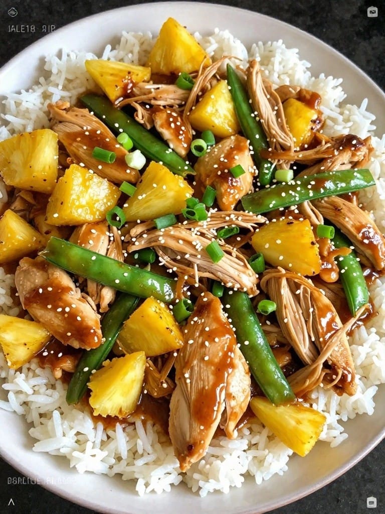 Teriyaki Pineapple Snap Pea Chicken Rice Casserole