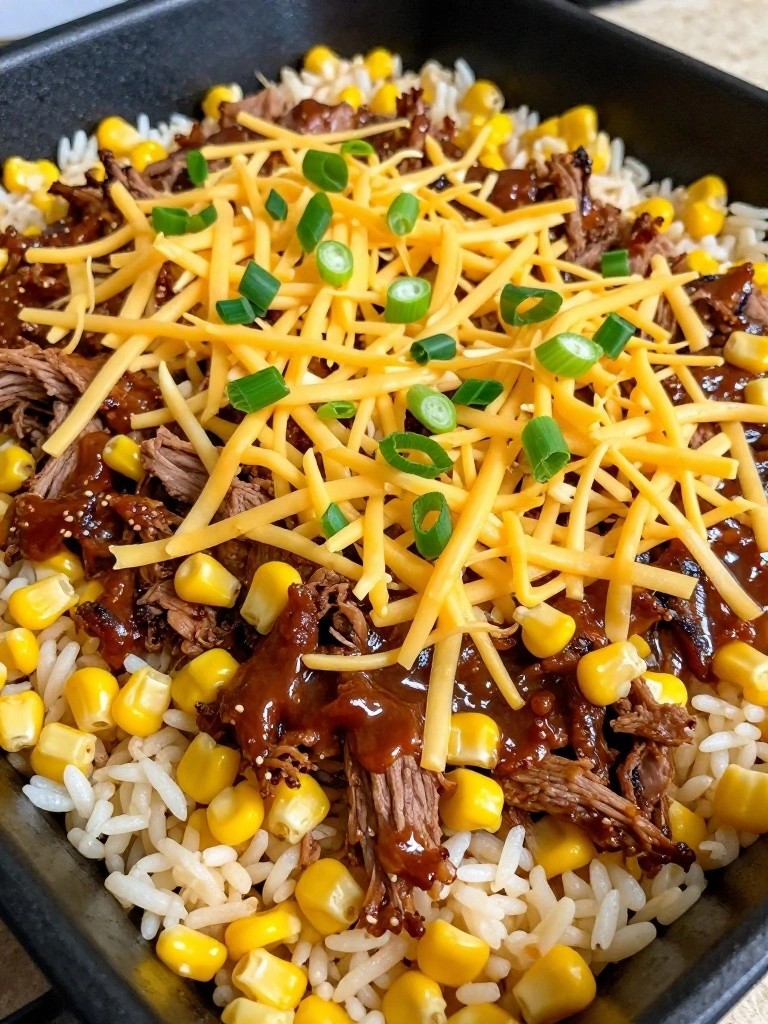 BBQ Pulled Pork and Corn Rice Casserole