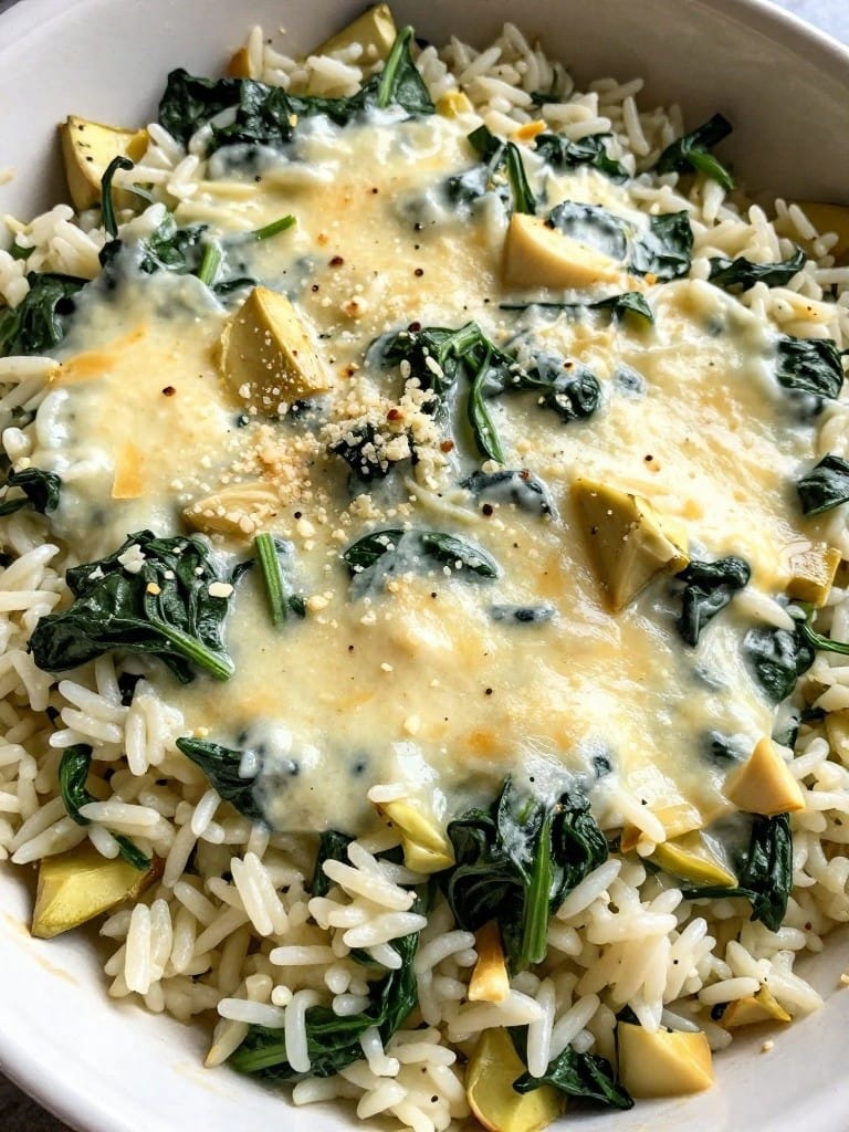 Creamy Spinach Artichoke Rice Casserole