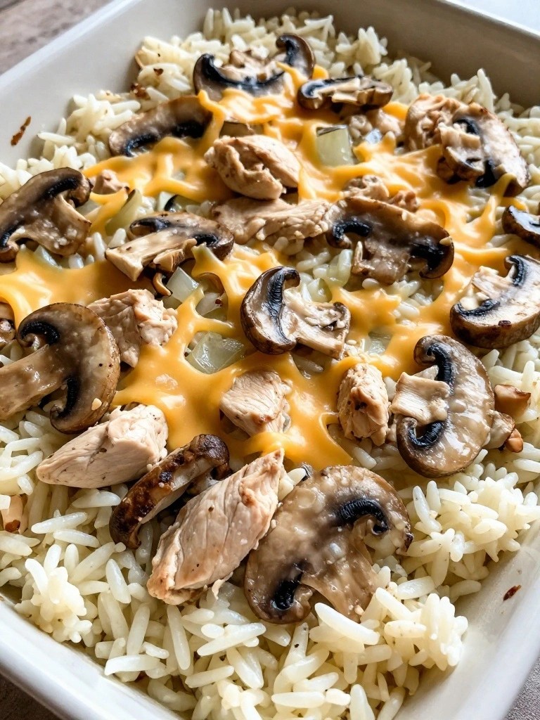 Mushroom Swiss Chicken Rice Casserole