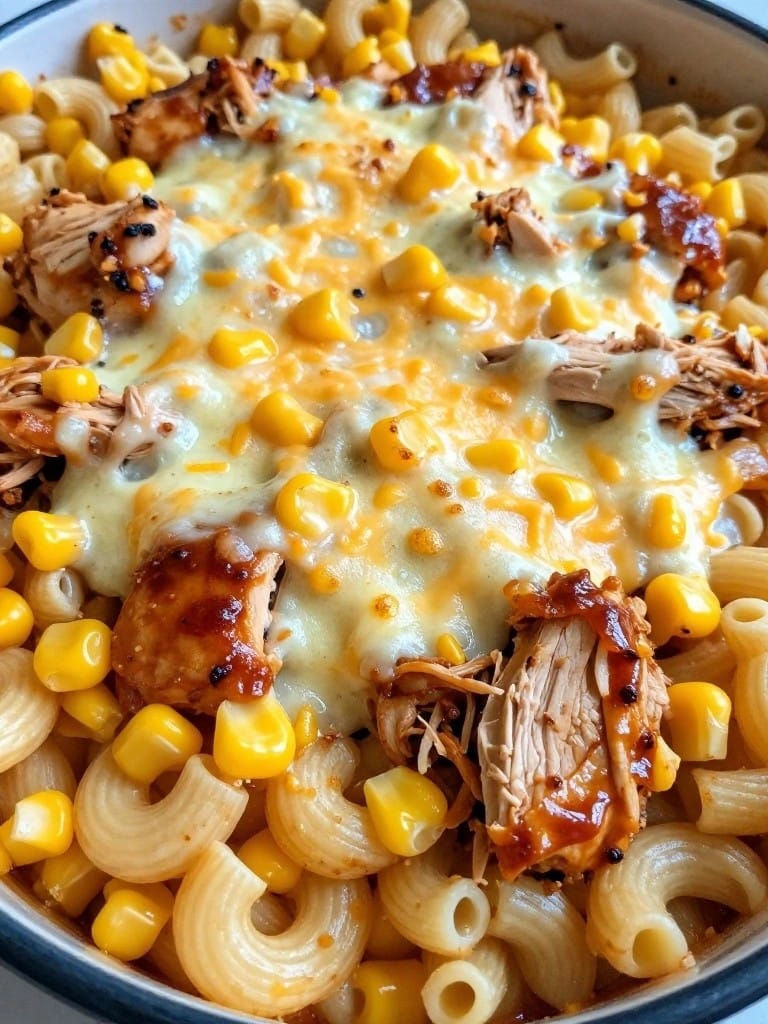 BBQ Chicken Pasta Casserole with Corn
