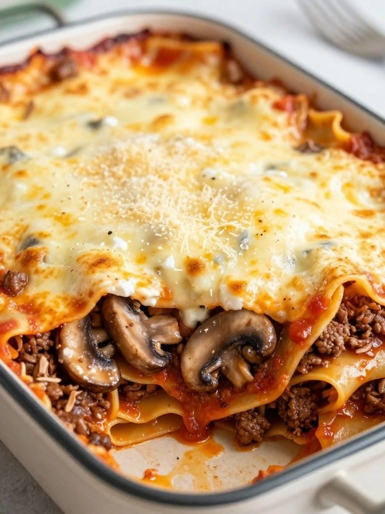 Beef and Mushroom Lasagna-Style Pasta Bake