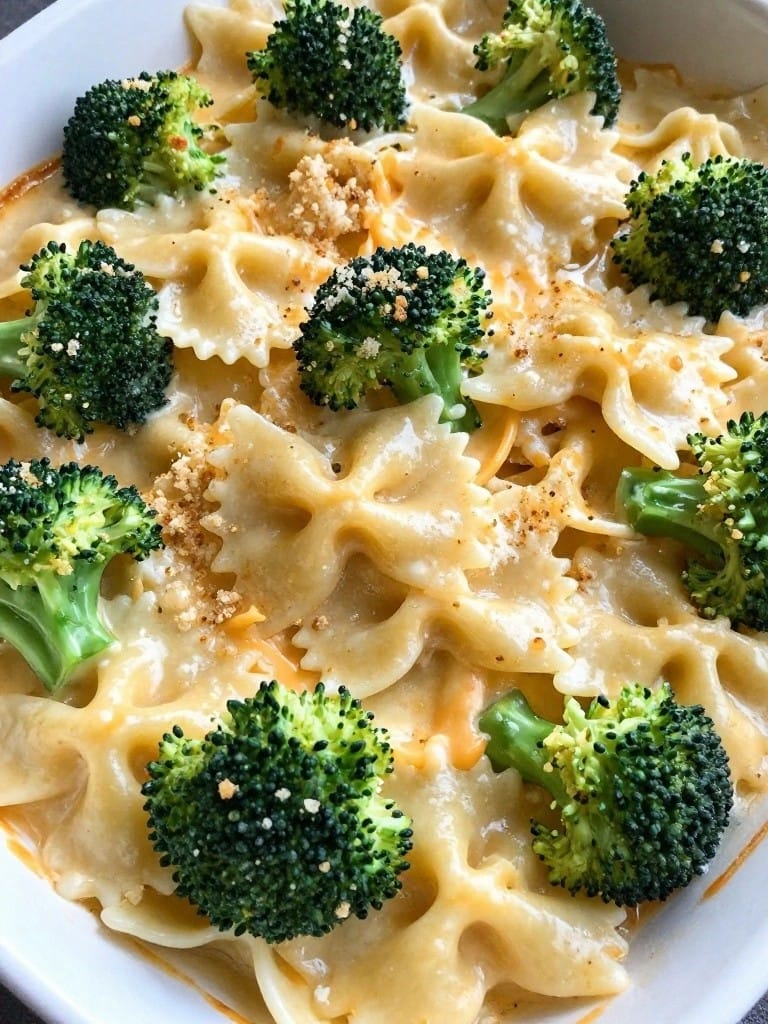 Broccoli Cheddar Farfalle Bake