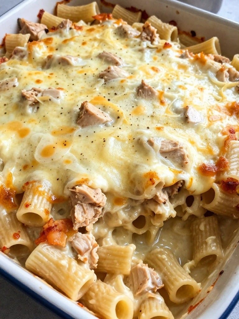 Creamy Chicken Alfredo Rigatoni Casserole
