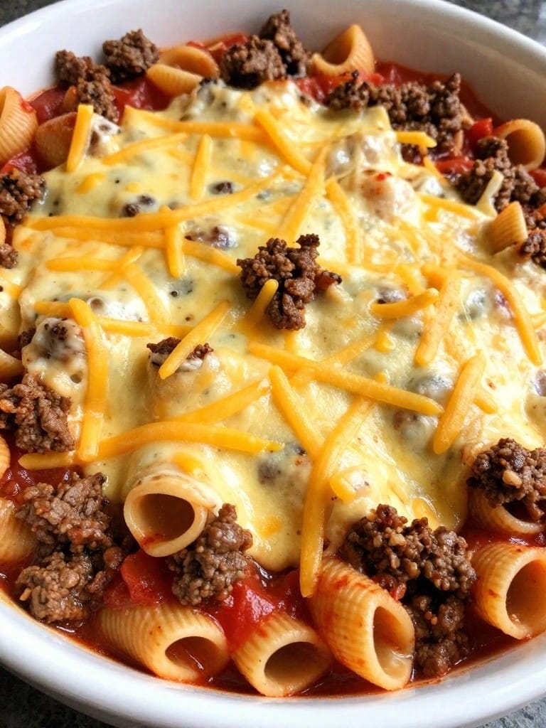 Taco Beef and Shells Casserole with Cheddar