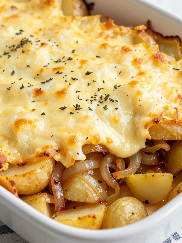 French Onion Potato Casserole with Gruyère