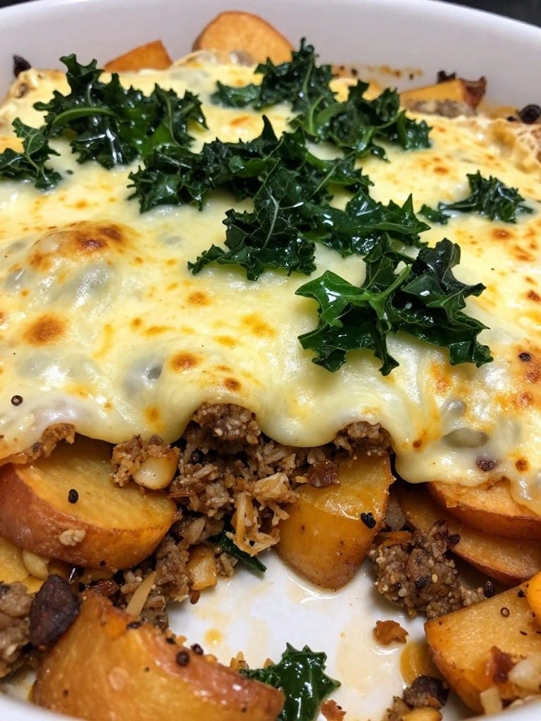 Italian Sausage Kale and Mozzarella Sweet Potato Casserole