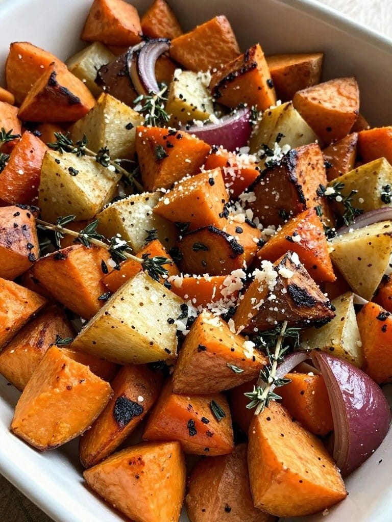 Roasted Root Vegetable and Thyme Sweet Potato Casserole