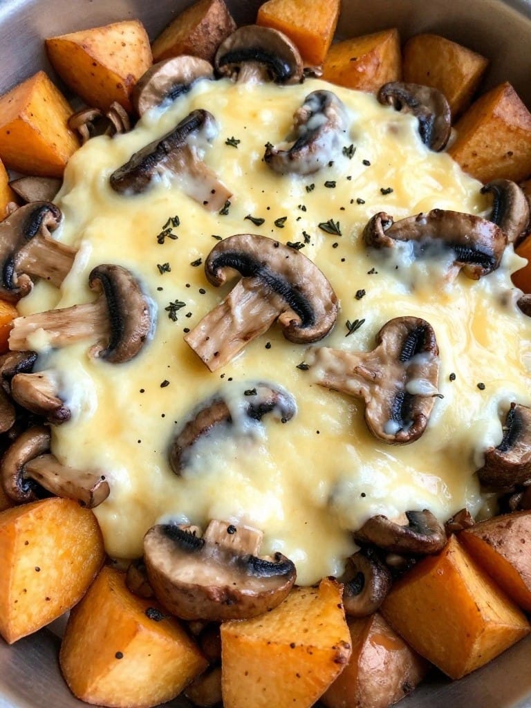 Wild Mushroom and Gruyere Sweet Potato Casserole