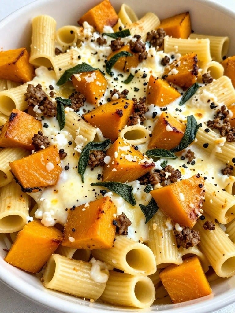 Butternut Squash, Sage, and Sausage Pasta Casserole