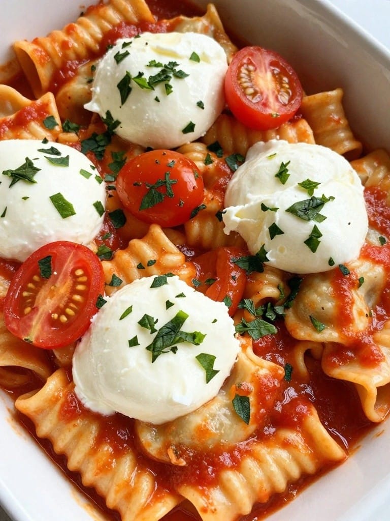 Caprese Tortellini Bake with Fresh Mozzarella and Basil