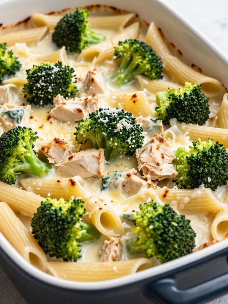Creamy Chicken Alfredo Penne Bake with Broccoli