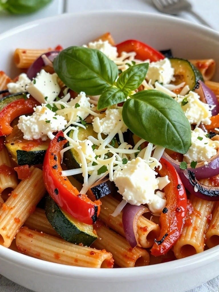 Roasted Vegetable and Goat Cheese Baked Ziti
