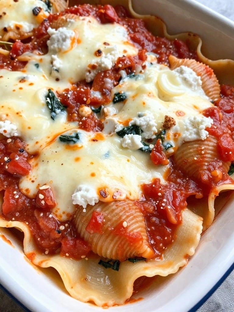 Spinach Ricotta Stuffed Shells in Tomato Basil Sauce
