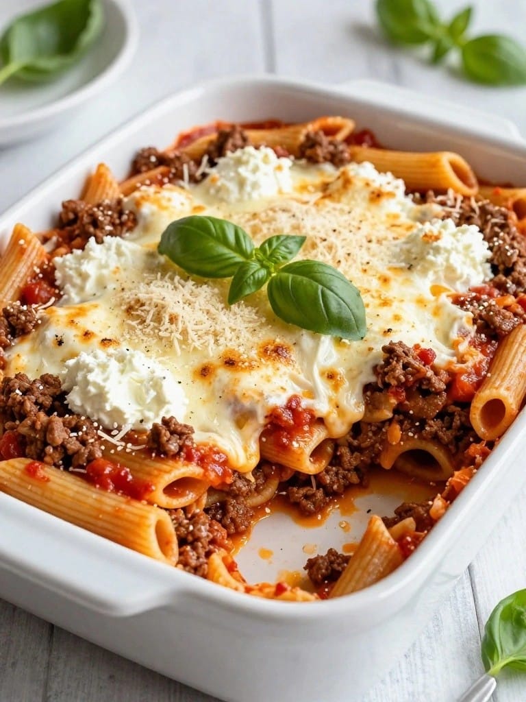 Beef Bolognese Penne Bake with Ricotta Layers