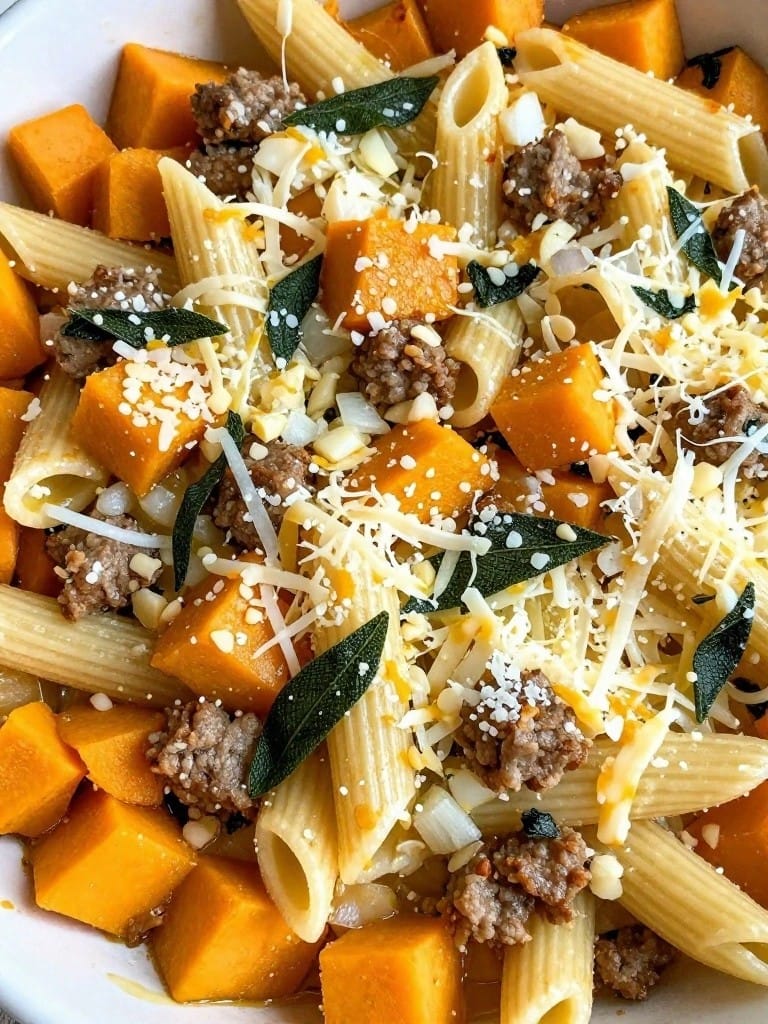 Butternut Squash and Sage Penne Bake with Sausage