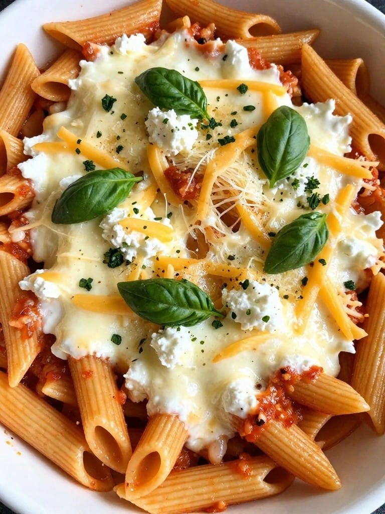 Four Cheese Penne Casserole with Fresh Basil