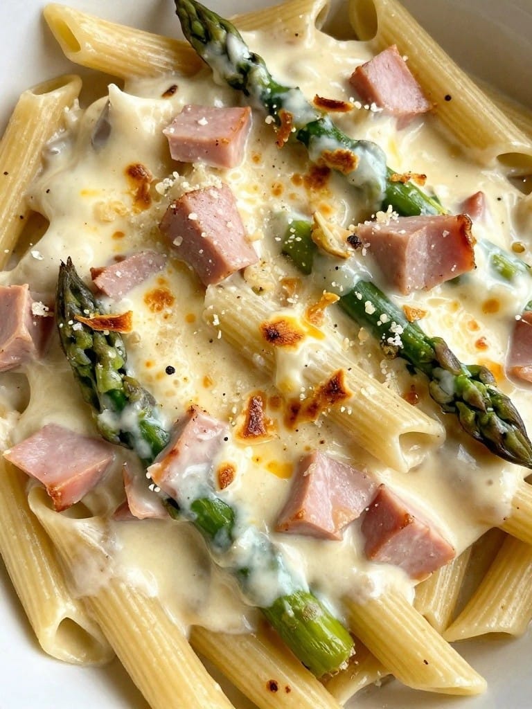 Ham and Asparagus Penne Bake in Creamy Sauce