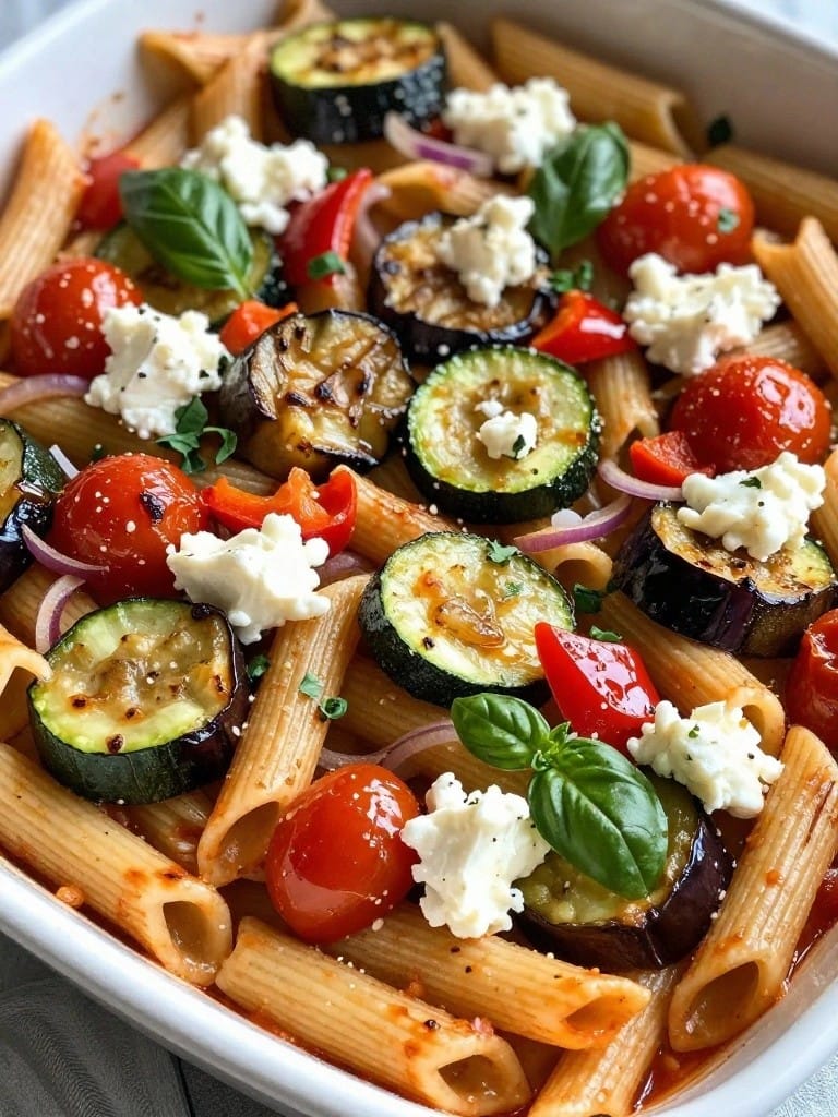 Roasted Vegetable and Goat Cheese Penne Bake