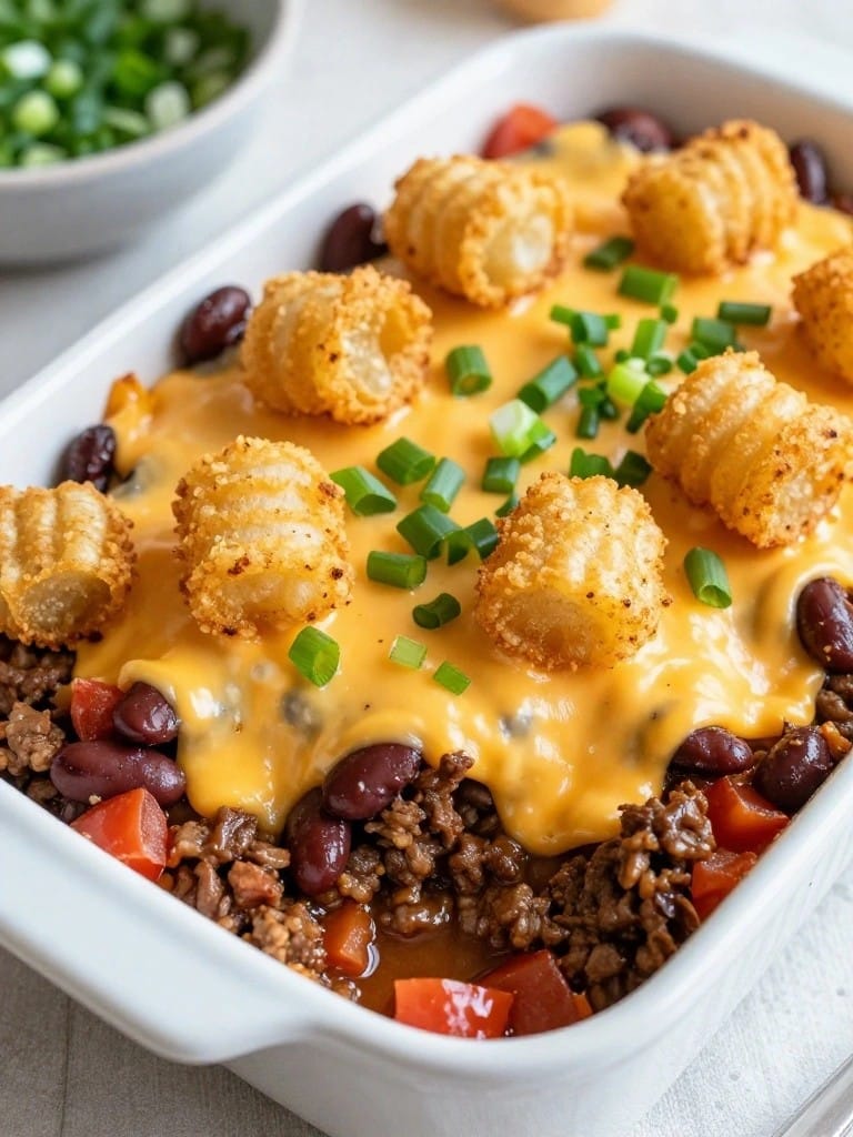 Chili Cheese Tater Tot Beef Casserole
