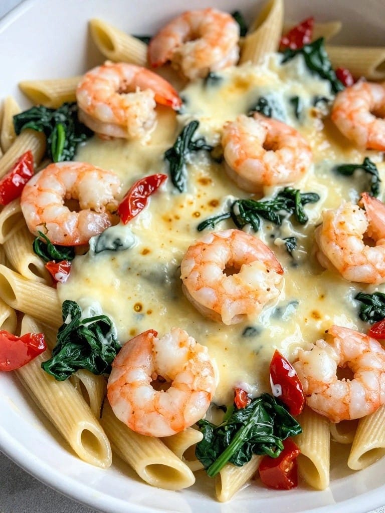 Creamy Tuscan Shrimp Pasta Casserole