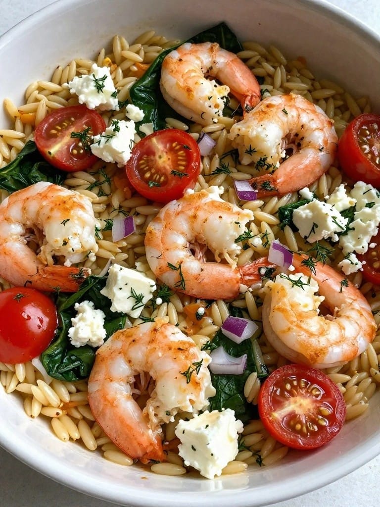 Greek Dill Feta Shrimp Orzo Casserole