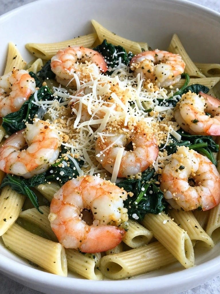 Pesto Shrimp Florentine Pasta Casserole