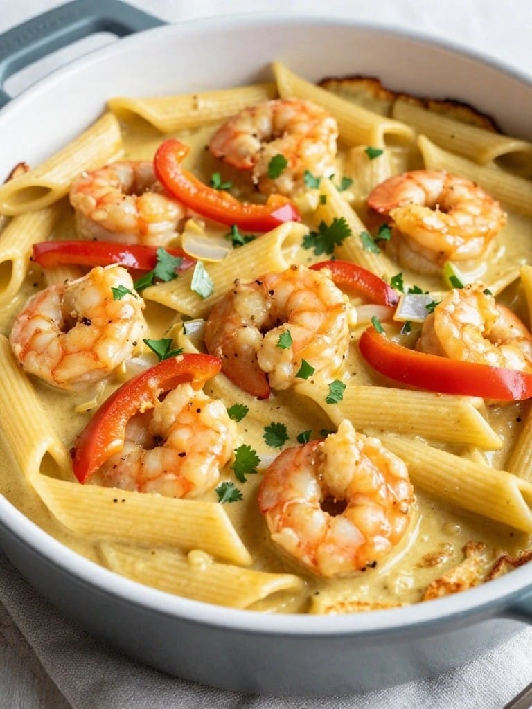 Thai Coconut Curry Shrimp Pasta Casserole