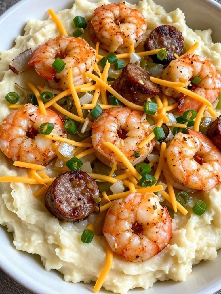 Cajun Shrimp Andouille Mashed Potato Casserole