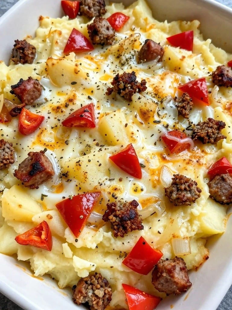 Italian Sausage Roasted Pepper Mashed Potato Casserole
