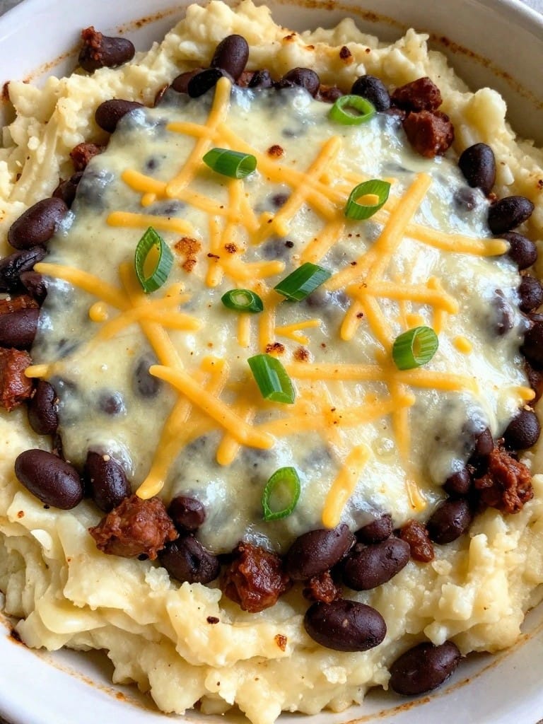 Spicy Chorizo Black Bean Mashed Potato Casserole