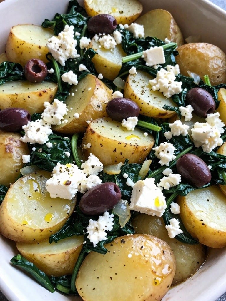 Greek Feta Spinach and Kalamata Olive Potato Casserole