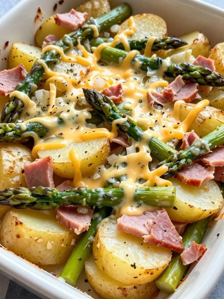 Ham Asparagus and Dijon Potato Casserole