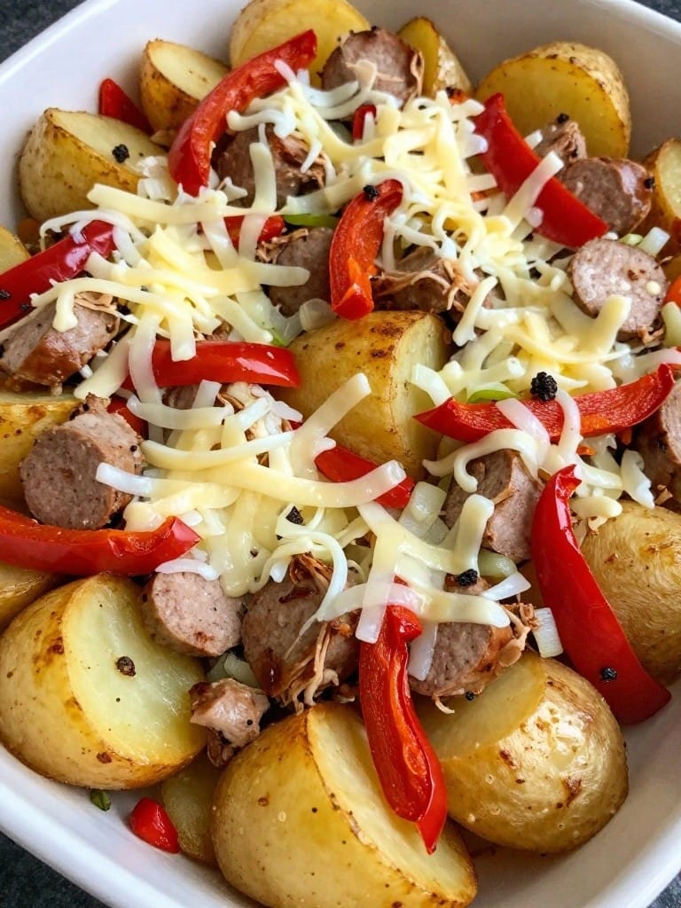 Italian Turkey Sausage and Roasted Pepper Potato Casserole