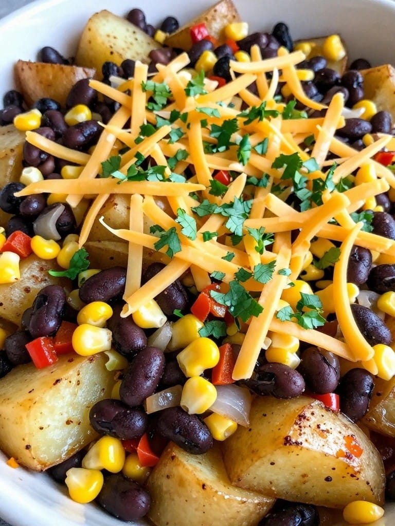 Mexican Black Bean Corn and Pepper Potato Casserole